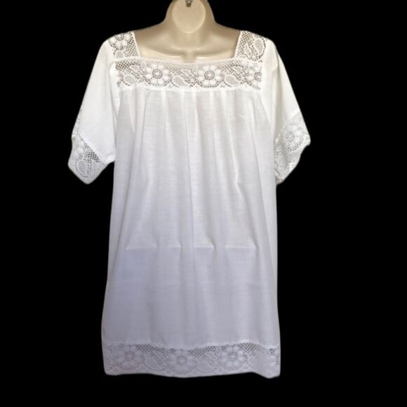 Hand-Embroidered Lace Trimmed Peasant Blouse Boho Bohemian Festival Top White - Picture 6 of 12